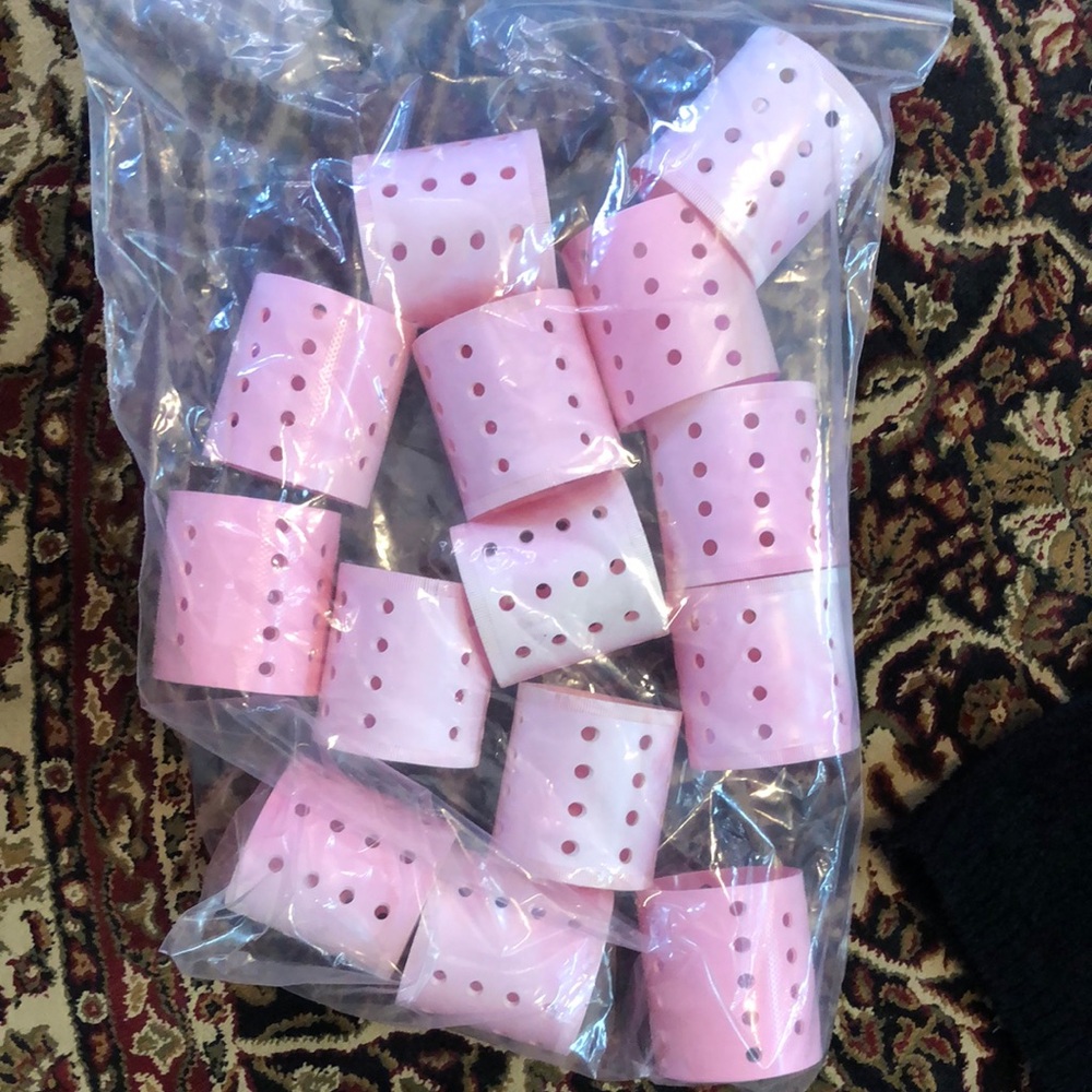 Vintage 14 Pink Plastic hair rollers for long hair. 3 inches long 2.5 wide